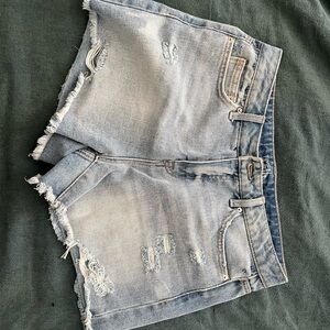 Time and Tru Light Blue Distressed Denim Shorts